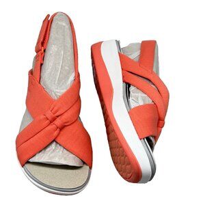 Womens Clarks Sandals Arla Belle Coral Cloudsteppers Wedge Slingback Sz 8.5M